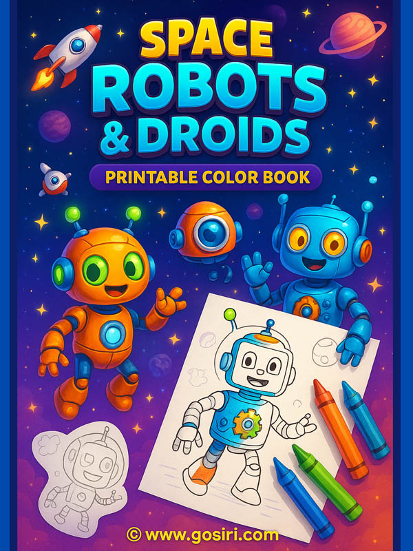 Space Robots & Droids Printable Coloring Book