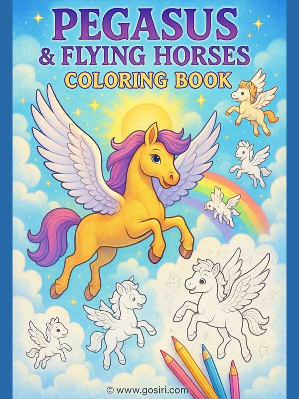 Pegasus & Flying Horses - Printable Coloring Book 