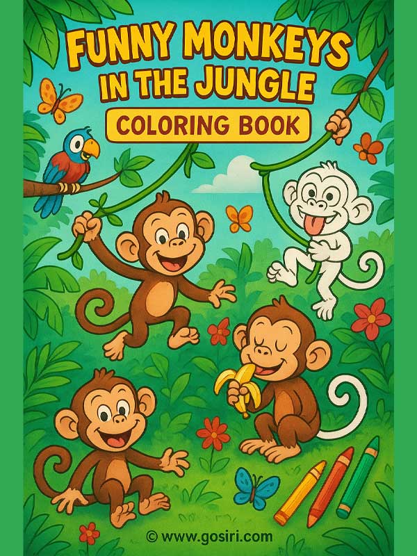  Funny Monkeys in the Jungle - Printable Coloring Book
