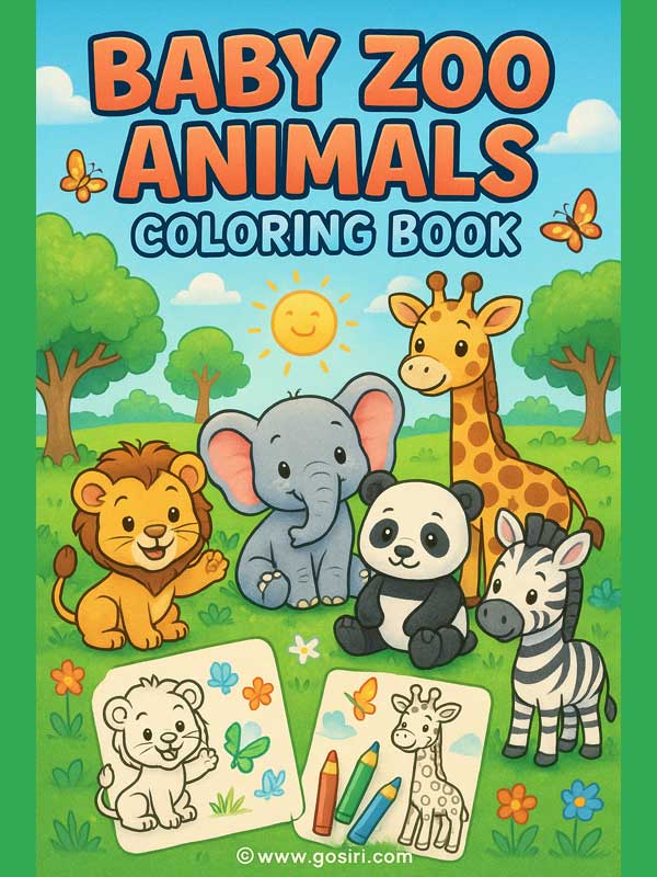Baby Zoo Animals - Printable Coloring Book