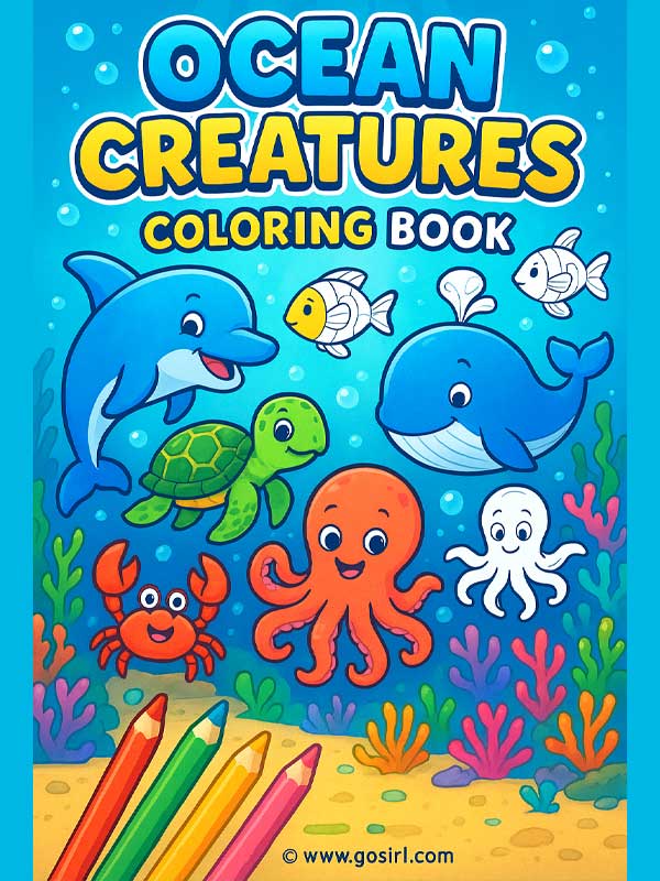  Ocean Creatures -Printable Coloring Book 