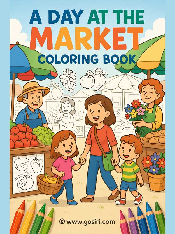 A Day at the Market! - Printable Coloring Book 