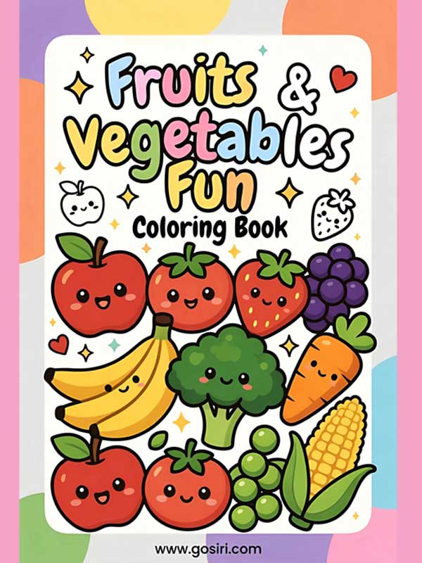 Fruits & Vegetables Fun - Printable coloring book  