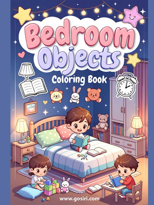 Bedroom Objects (with Kids) – Printable Coloring Book